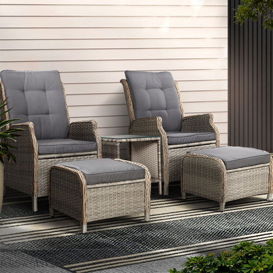 Gardeon Recliner Chairs Sun lounge Outdoor Setting Patio Furniture Garden Wicker