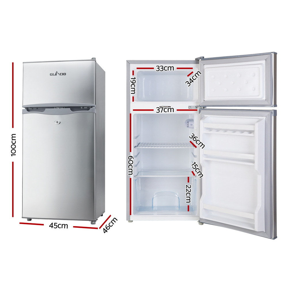 Glacio 100L Portable Fridge Bar Freezer Cooler Upright 12V/24V/240V Caravan Car Silver