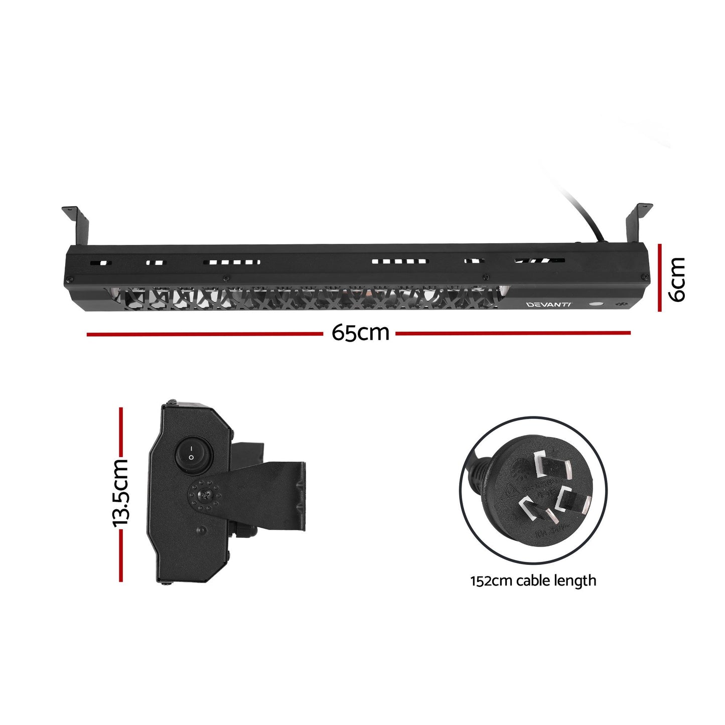 Devanti 2PCS Electric Strip Heater Radiant Infrared Heaters 2000W
