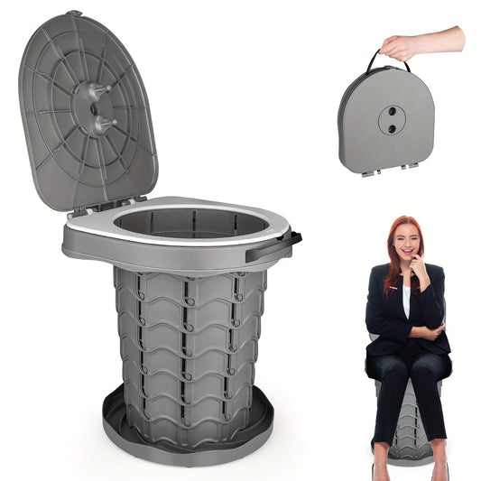 Gray Black collapsible camping toilet, portable outdoor toilet, camping furniture Australia, lightweight camping gear, compact toilet for travel, camping sanitation solution
