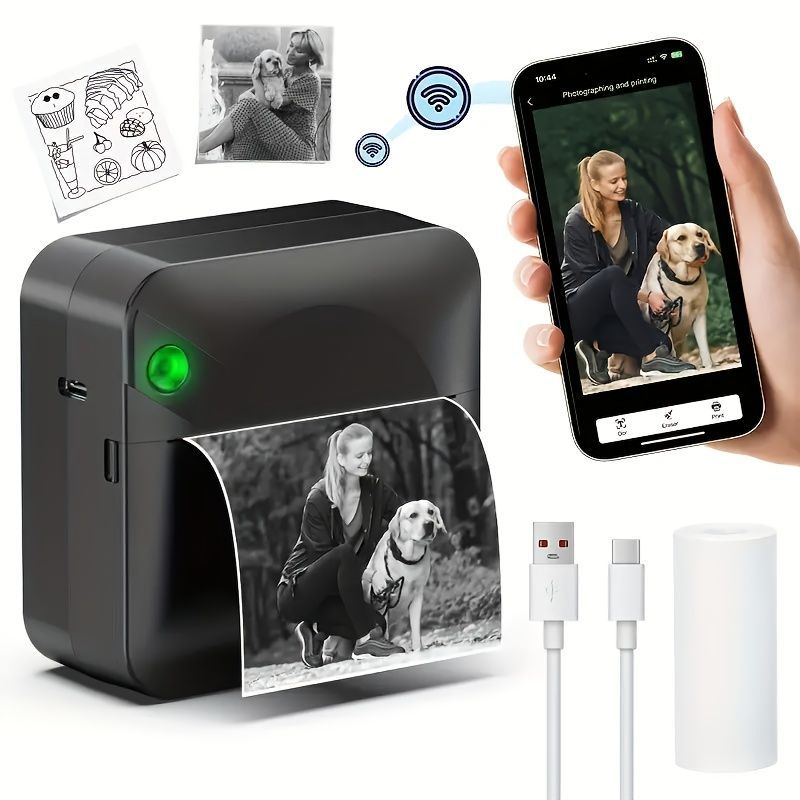 Portable Photo Printer Wireless Photo Printer Black And White Photo Printer - Pink - Size 01