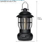 Rechargeable Camping Lantern – Retro Camping Lamp – Dimmable COB Hanging Light for Tent, Camping, Fishing, Hiking, etc. – Black