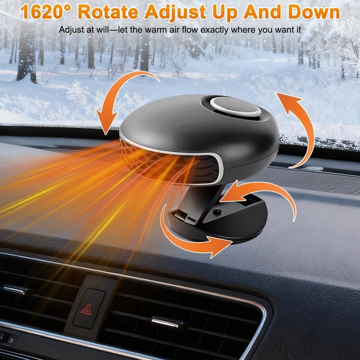 Car Heater, Car Heater 2-in-1 Fast Heating and Cooling Car Heater Defroster, Automatic Heating Fan, 12.5 x 6 cm, 12V, 150W, Black