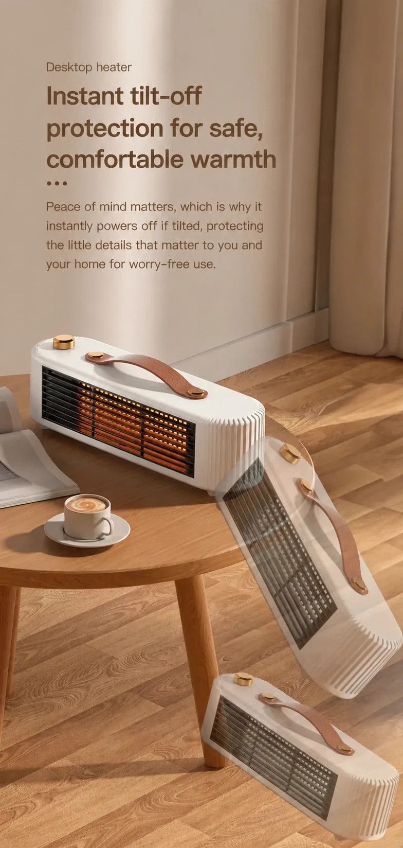 Compact Desktop PTC Ceramic Heater, Quick Warm Electric Heater With 450W/800W Two Heating Settings, Safe Anti-Tip & Overheat Shutoff, Quiet Small Warmer For Indoor Workplace, Green