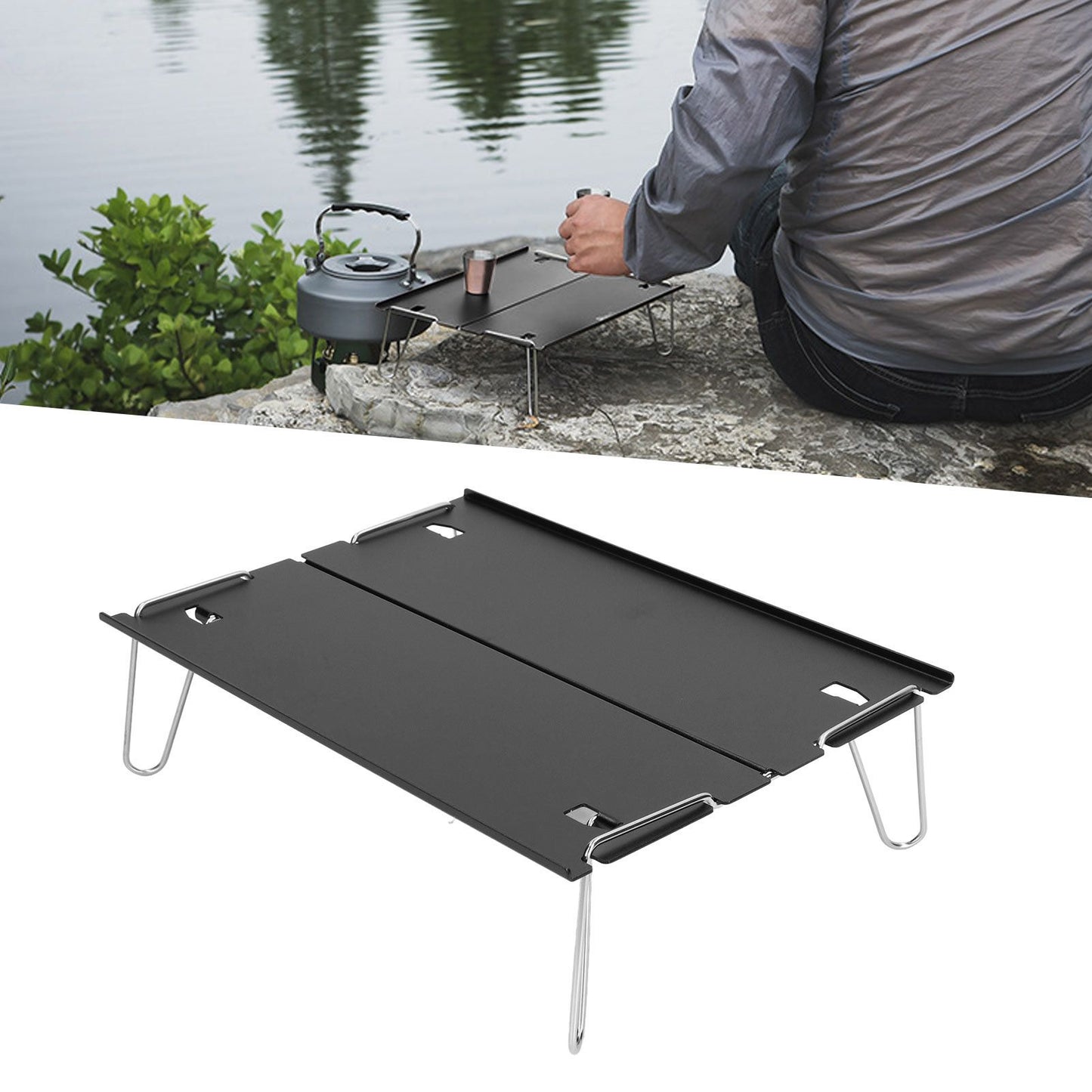 Folding Camping Table Outdoor Portable Aluminum Alloy Ultra Light Mini Folding Table Multifunction Camping Table Black