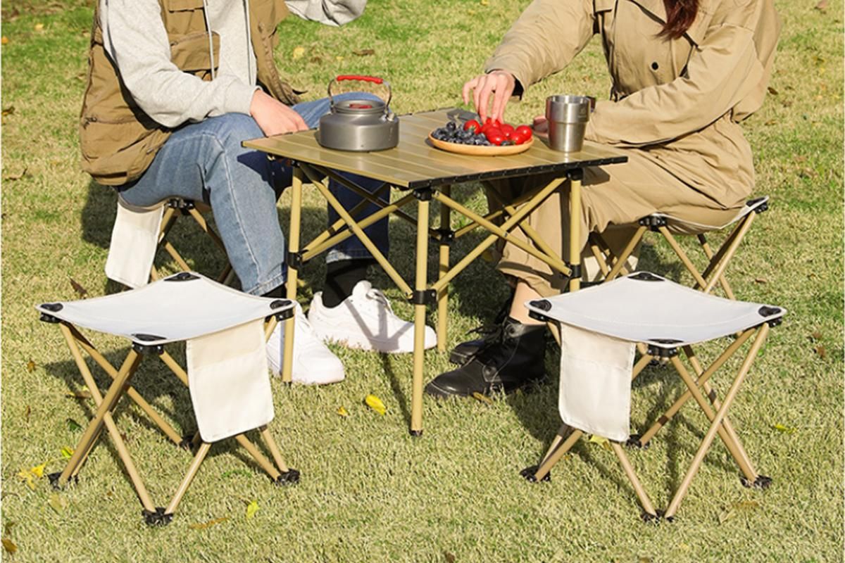 Portable Folding Camping Stool for Fishing Hiking Camping Seat with Carry Bag -Beige / L