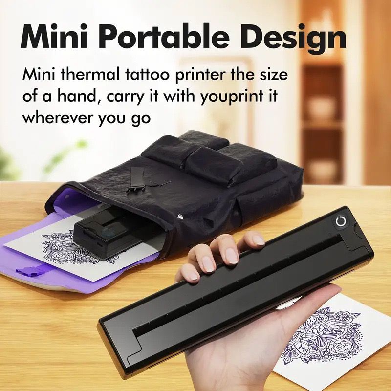 Portable A4 Thermal Printer with Bluetooth Wireless Connectivity, Inkless Printing for Home, Office, and Tattoo Transfer Use on Paper and Various Media (Black)