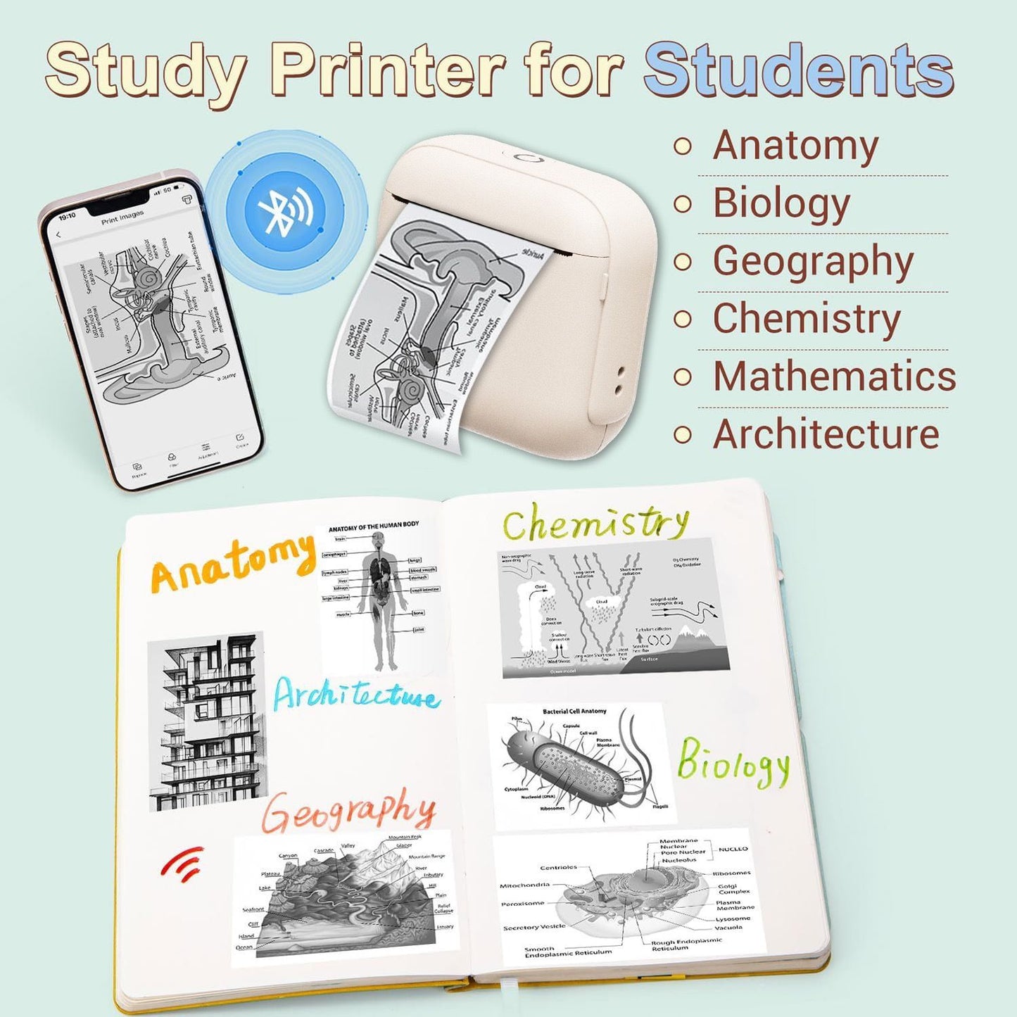 Mini Bluetooth Thermal Printer for Study, Journaling, and Labeling – Inkless Wireless Printing with App Control, Perfect for Students, DIY Lovers, and Home Organization Gifts (Green)