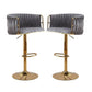 2x Height Adjustable Grey Swivel Bar Stool Velvet Golden Round Base Barstools Chairs