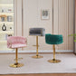 2x Height Adjustable Grey Swivel Bar Stool Velvet Golden Round Base Barstools Chairs