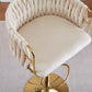 2x Height Adjustable Ivory Swivel Bar Stool Velvet Golden Round Base Barstools Chairs
