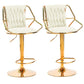 2x Height Velvet Padded Golden Round Base Barstools Chairs with Backrest and Footrest -BEIGE