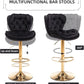 SERENITà Swivel Bar Stools Set of 2 Counter Height Barstools with Back Velvet Upholstered Adjustable Stool Chair Mid Century Modern Bar Stool for Kitchen Island (Black)