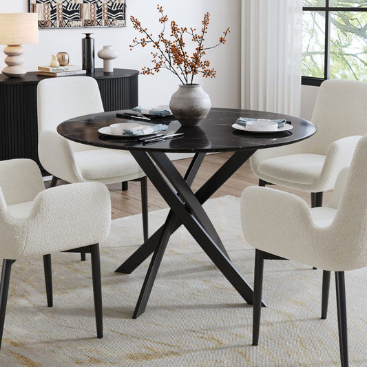 Round Marble-Effect Table - Black