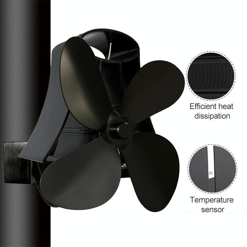 4-blade Heat Powered Fireplace Stove Fan - Aluminum - Silver