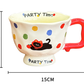 Polka Dot Kitten Cute Ceramic Mug for Women - 370ml Kawaii Coffee Tea Cup Home Use
