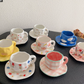 Two-color Love 300ML Underglaze Hand-Pinched Cup and Saucer Set - Ceramic Coffee Mug Milk Cup Breakfast Set