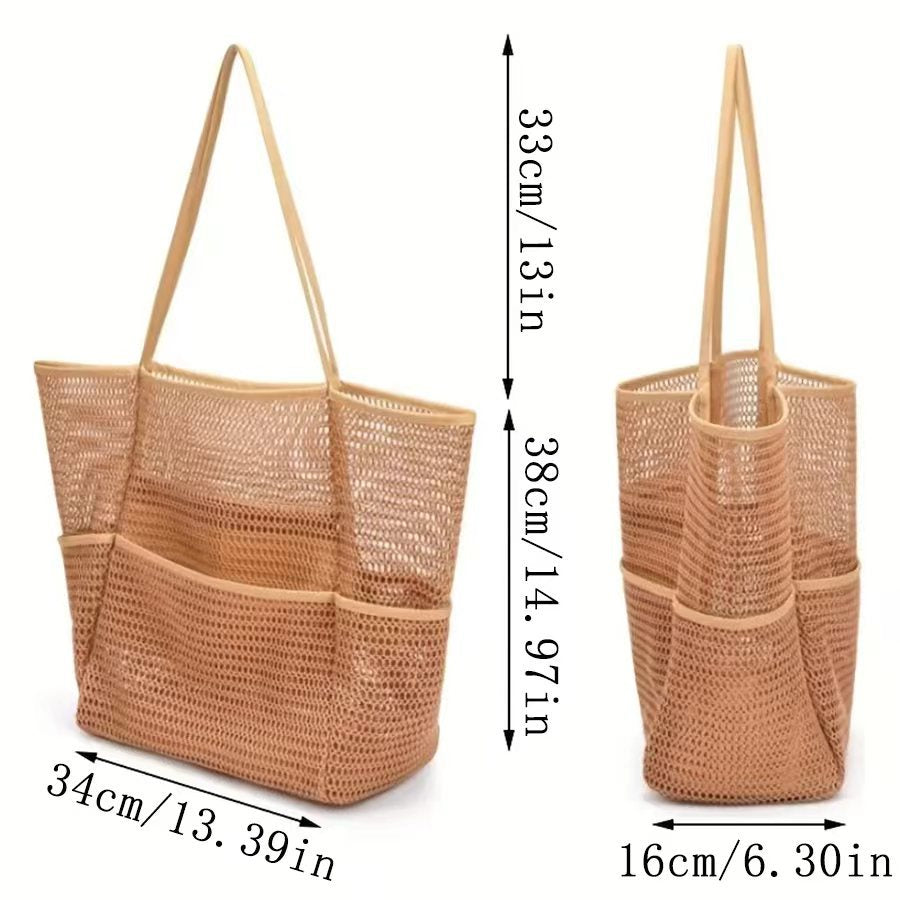 Blue Double Layer Mesh Beach Bag - Large Capacity