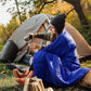 200x140cm Blue Large Outdoor Camping Down Cotton Wearable Warmth Blanket, Quilted Poncho Shawl Throw with Storage Bag, Lightweight Warm Camping Quilt for Camping Travel Home Use
