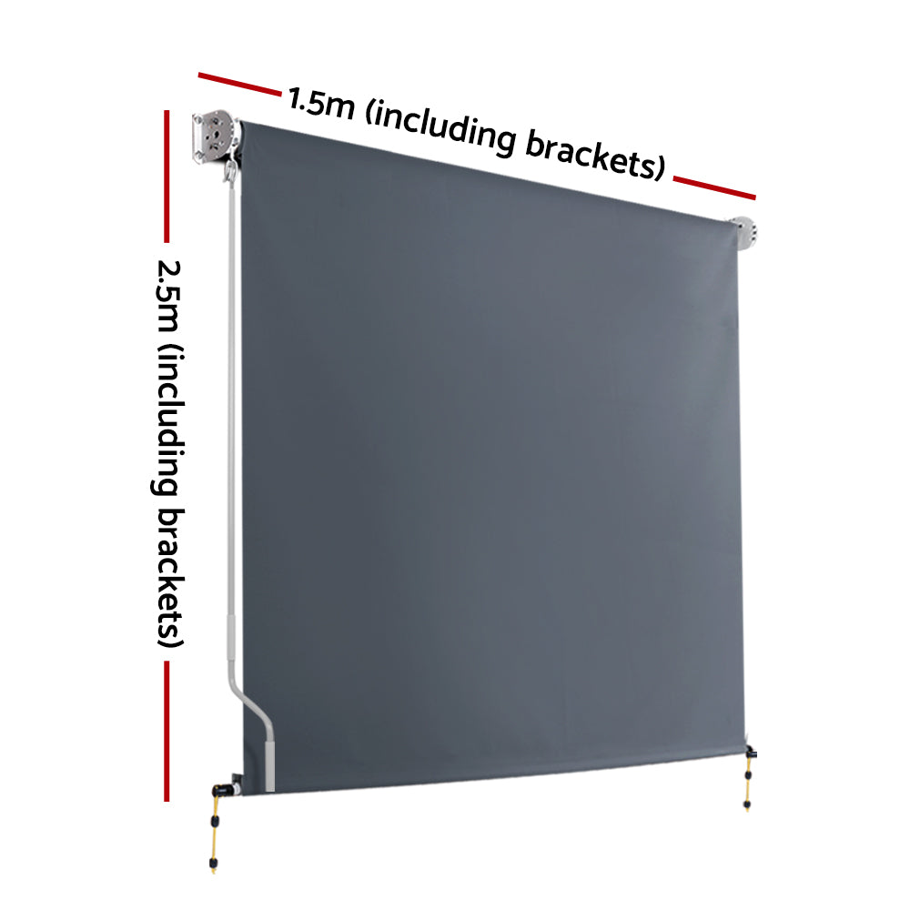 Instahut 1.5X2.5M Outdoor Blinds Awning Roll Down Canopy Retractable Outdoor Blinds Window Shade Grey