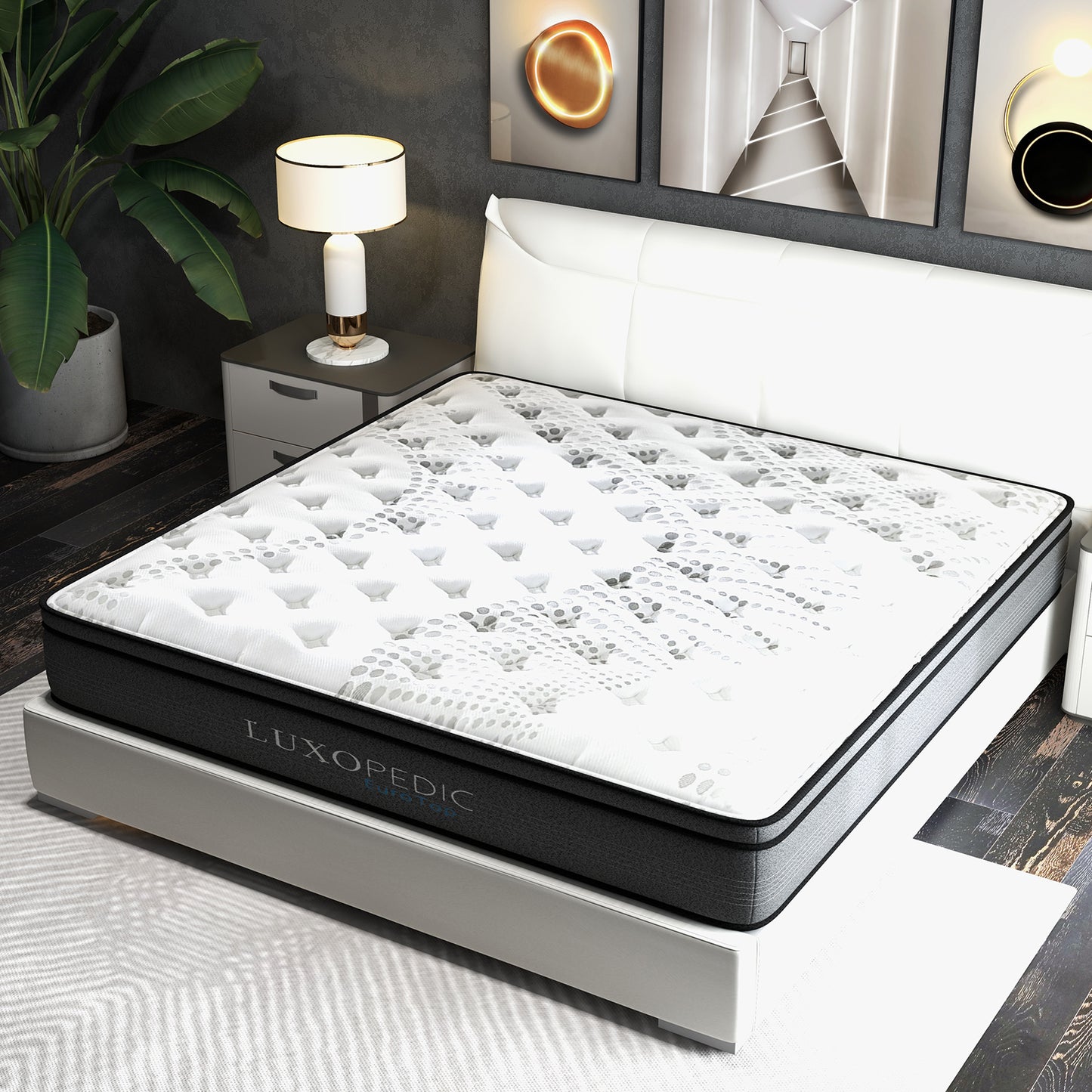 Luxopedic Pocket Spring Mattress 5 Zone 32CM Euro Top Memory Foam Medium Firm - King - White  Grey