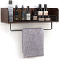 Wall Mount Rustic Wood & Black Metal Bathroom Shelf with Towel Bar
