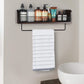 Wall Mount Rustic Wood & Black Metal Bathroom Shelf with Towel Bar