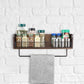 Wall Mount Rustic Wood & Black Metal Bathroom Shelf with Towel Bar