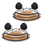 2 Pack Round Bamboo Corner Shower Caddy Shelf Basket Rack with Premium Vacuum Suction Cup No-Drilling for Bathroom and Kitchen