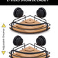 2 Pack Round Bamboo Corner Shower Caddy Shelf Basket Rack with Premium Vacuum Suction Cup No-Drilling for Bathroom and Kitchen