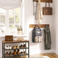 Industrial Design Entryway Shoe Rack with Coat Hooks Organizer (Brown)