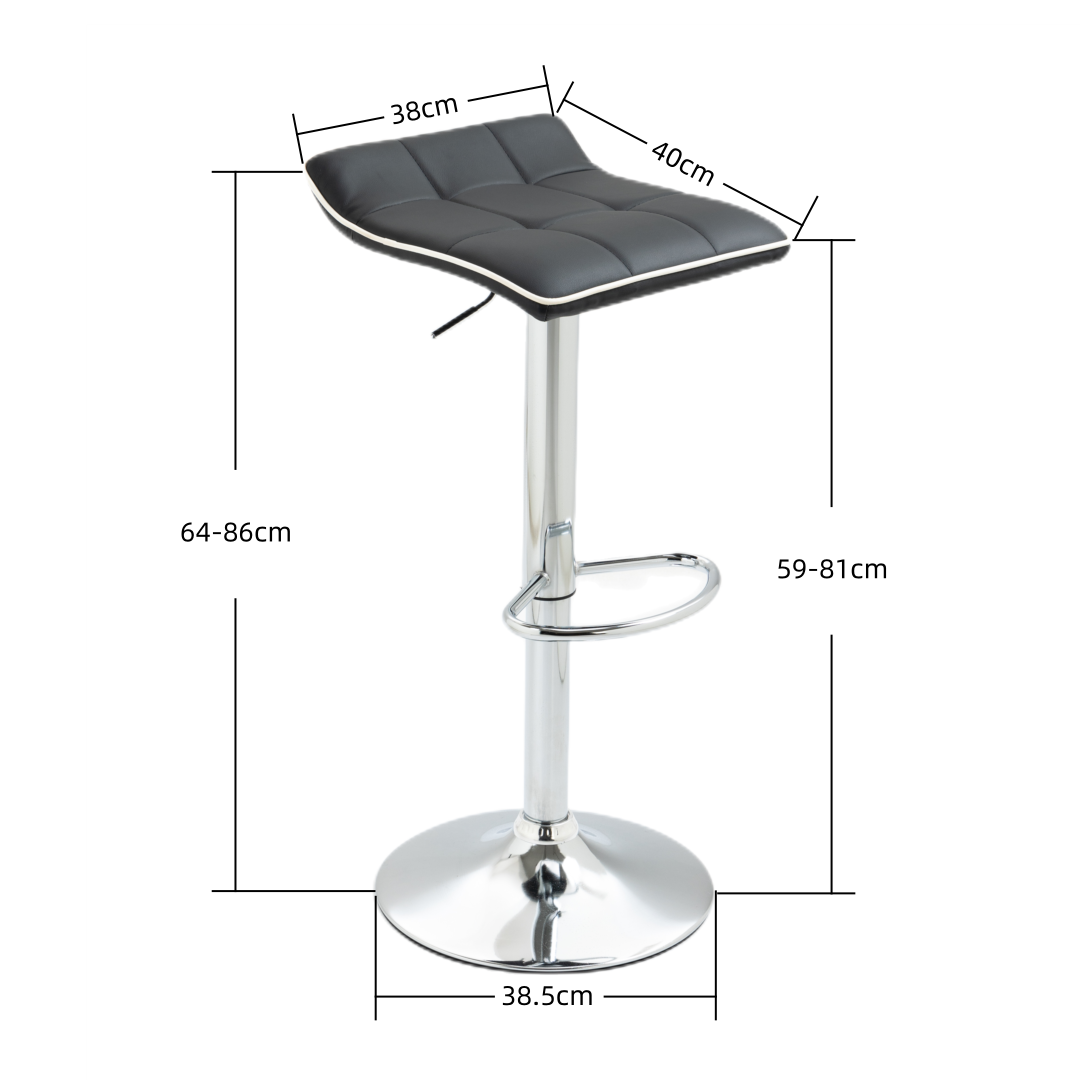 2x Counter Height PU Leather Upholstered Adjustable Height Swivel Bar Stools -Black