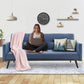 Sarantino Tufted Faux Linen 3-Seater Sofa Bed with Armrests - Blue