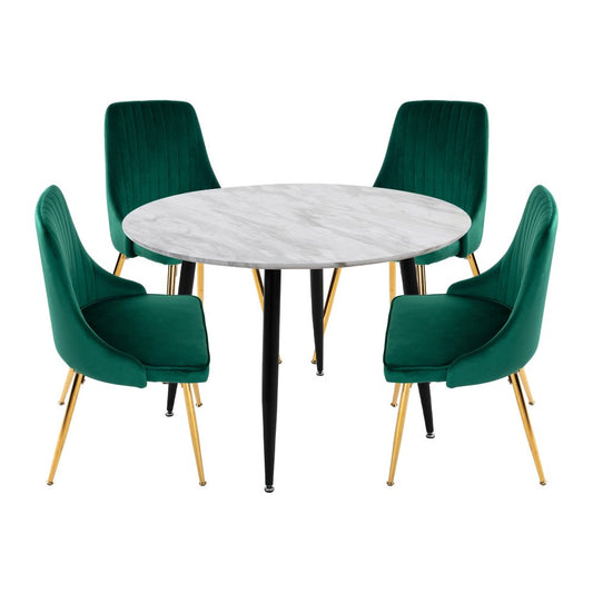 5PC Round Dining Table and Chair Set Green Velvet