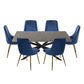 Dining Set Rectangular Table with 6 Navy Velvet Chairs