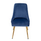 Dining Set Rectangle Natural Table with 6 Navy Velvet Chair