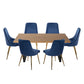 Dining Set Rectangle Natural Table with 6 Navy Velvet Chair