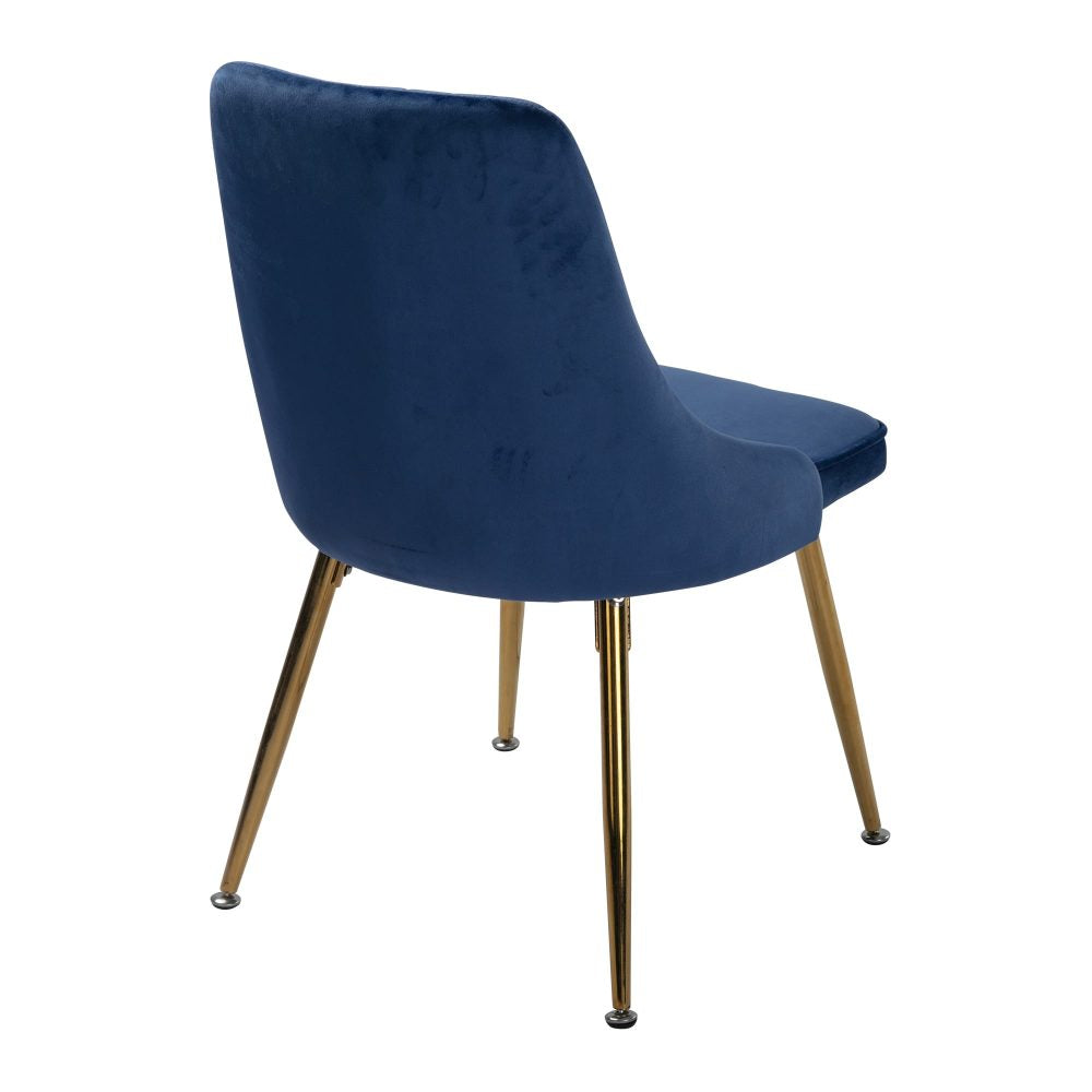 Dining Set Rectangle Natural Table with 6 Navy Velvet Chair
