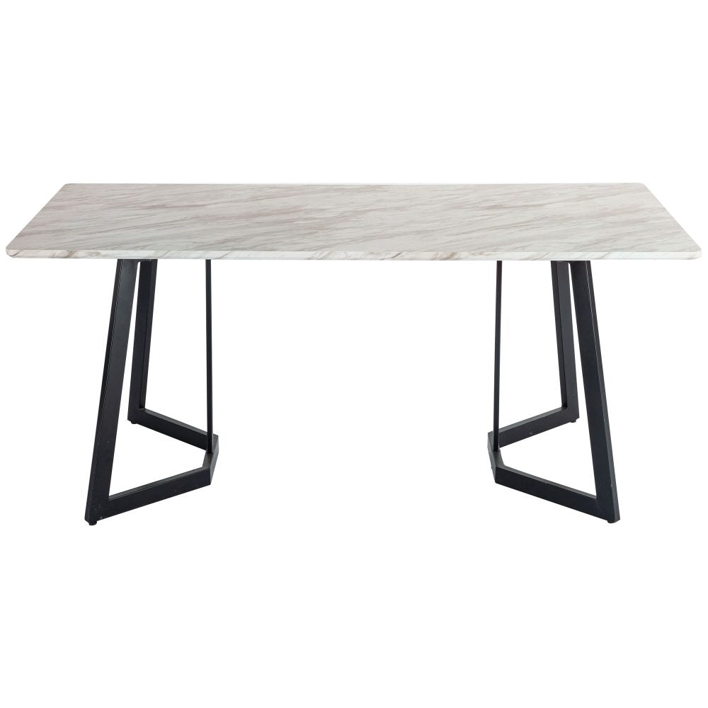 Rectangular Marble-Effect Table and Blue Velvet Dining Chair Sets