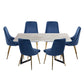 Rectangular Marble-Effect Table and Blue Velvet Dining Chair Sets
