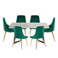 Rectangular Marble-Effect Table and Green Velvet Dining Chair Sets