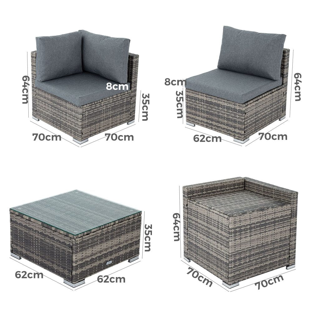 8PCS Outdoor Furniture Modular Lounge Sofa Lizard - Grey