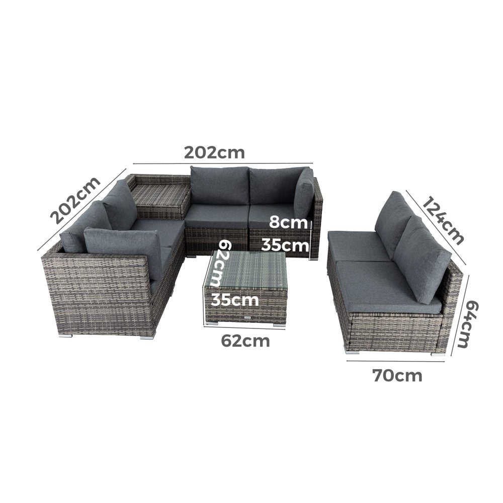 8PCS Outdoor Furniture Modular Lounge Sofa Lizard - Grey
