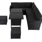 Ella 8-Seater Modular Outdoor Garden Lounge and Dining Set with Table and Stools in Black