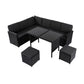 Ella 8-Seater Modular Outdoor Garden Lounge and Dining Set with Table and Stools in Black