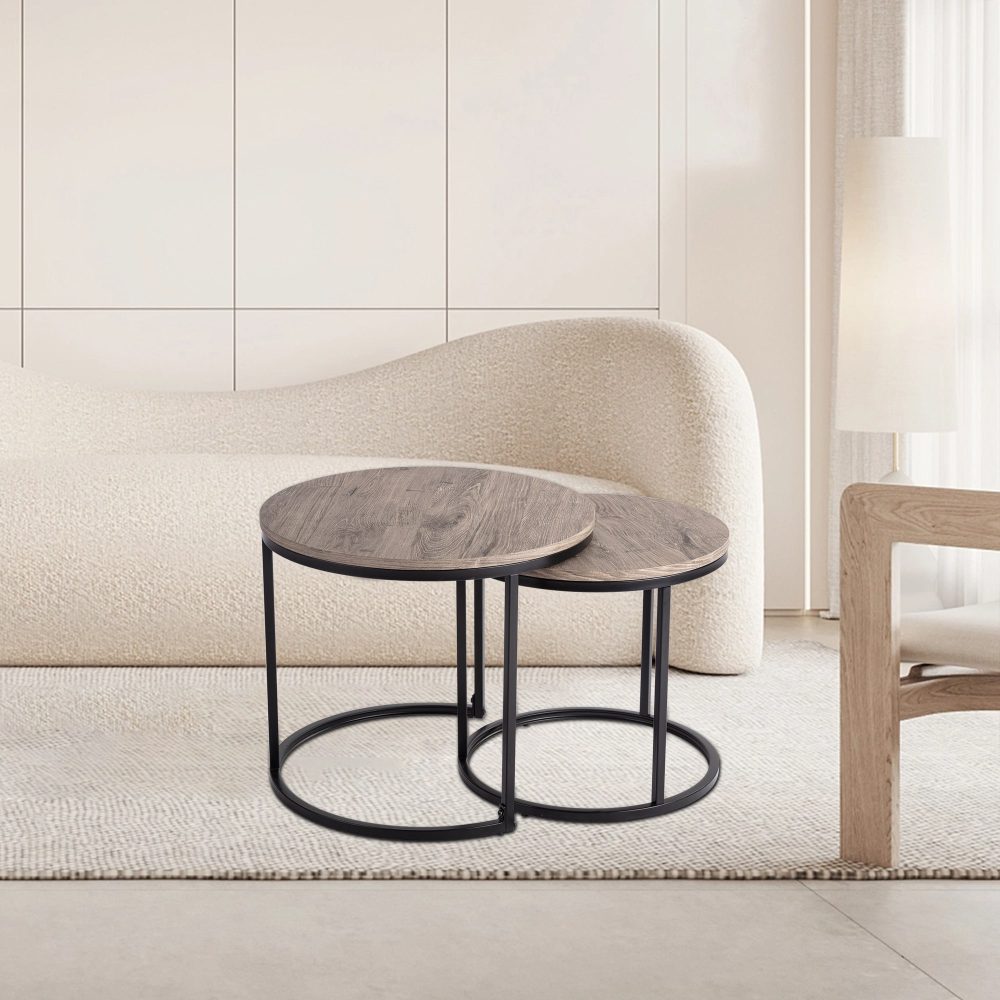 2 Piece Nesting Coffee Tables Set Dark Grey