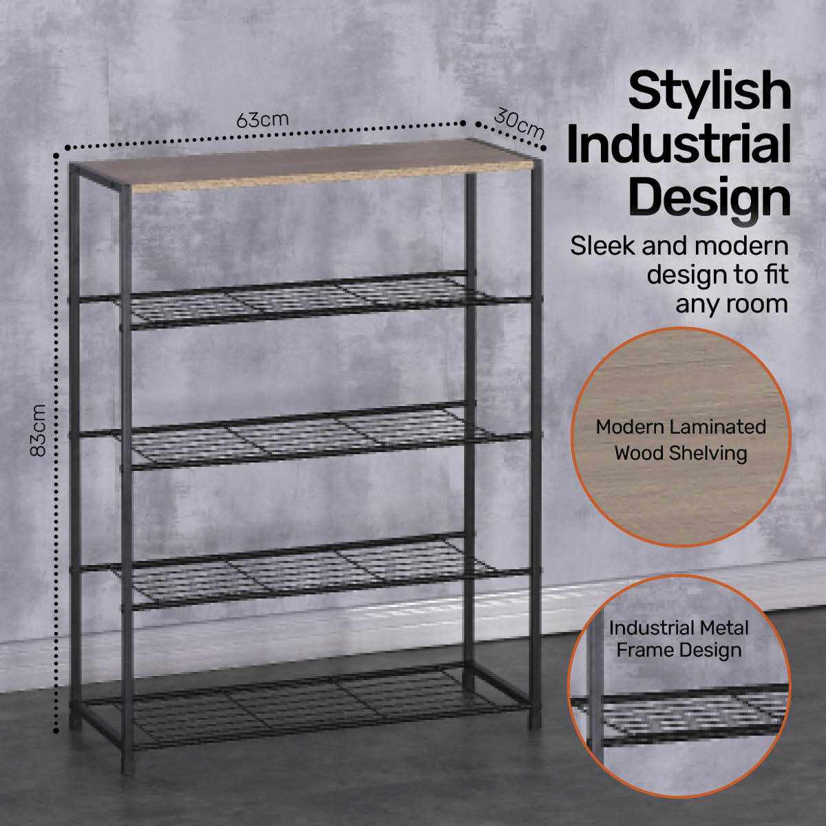 Home Master Display Shelf/Rack 5 Tier Sleek Modern Industrial Design 83cm