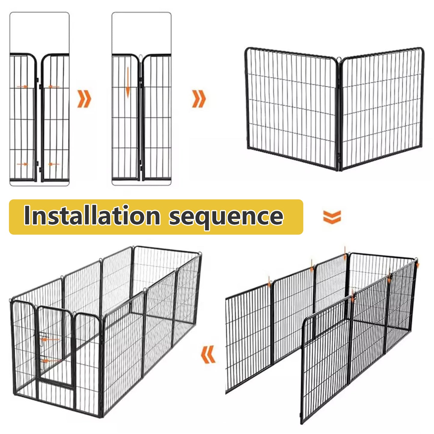 Heavy Duty Comfortable Pet Dog Game Fence Foldable 8 Panel Metal Dog Fence Black
