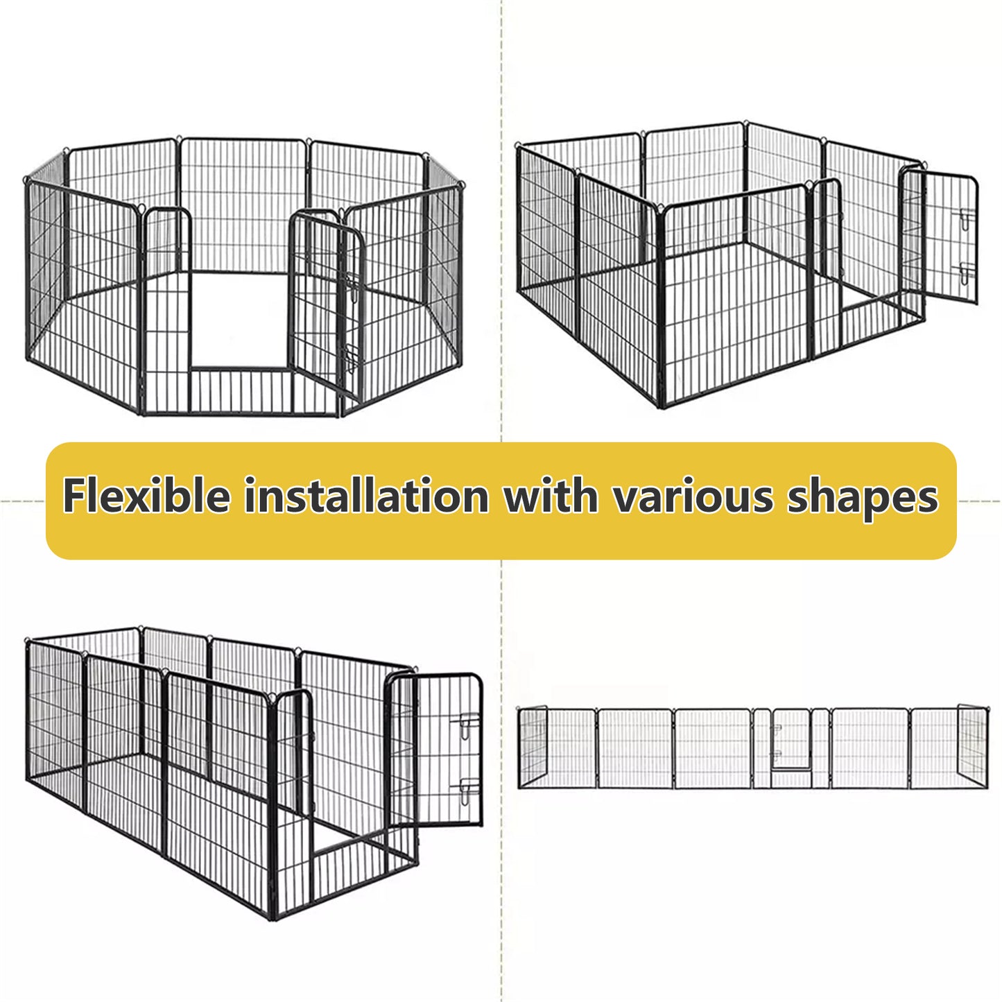 Heavy Duty Comfortable Pet Dog Game Fence Foldable 8 Panel Metal Dog Fence Black