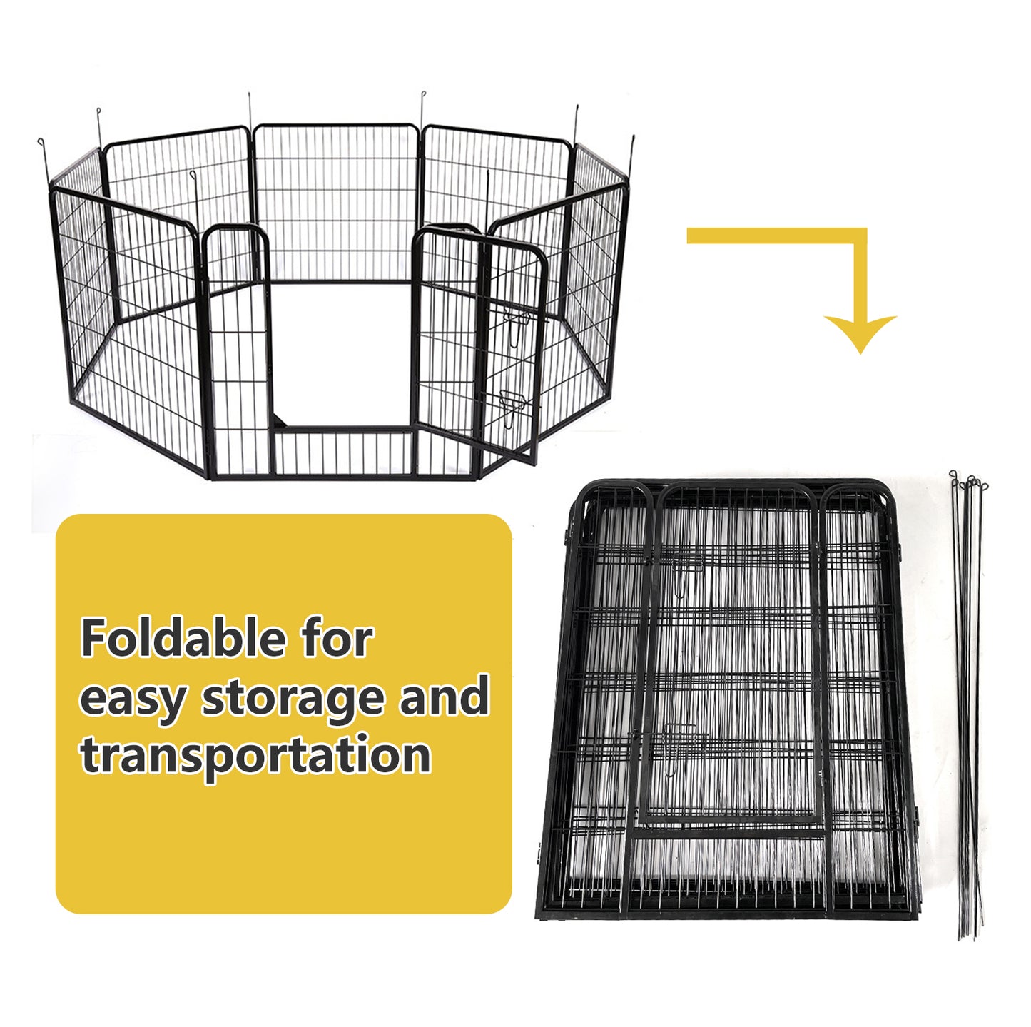 Heavy Duty Comfortable Pet Dog Game Fence Foldable 8 Panel Metal Dog Fence Black